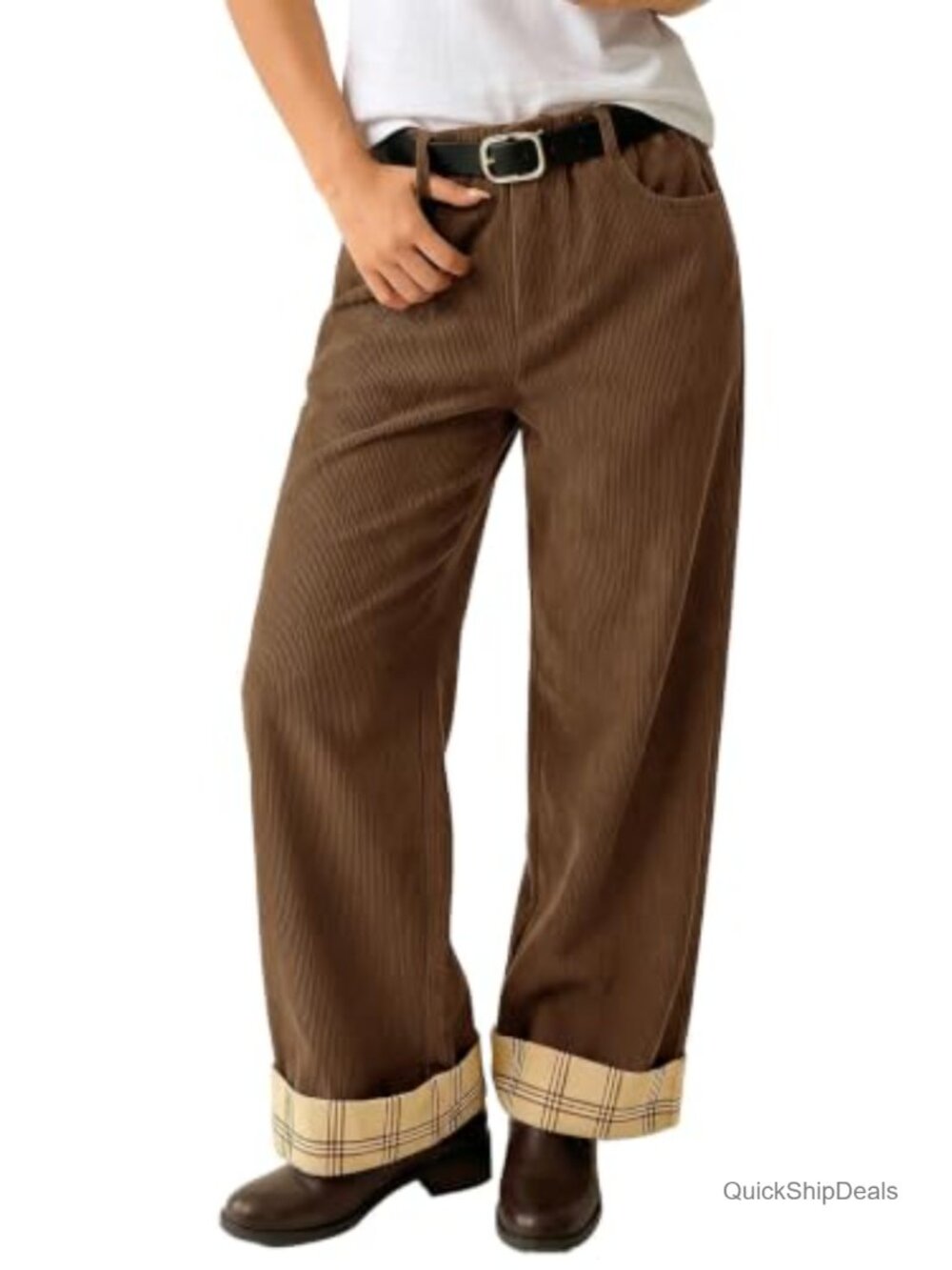 Women's Corduroy Wide Leg Pants with Pockets High Waist Casual